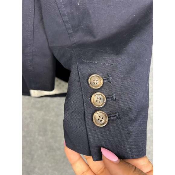 Talbots Blazer Women 22 W Navy Blue Long Sleeve Double Button Back Tie Detail - Picture 8 of 12